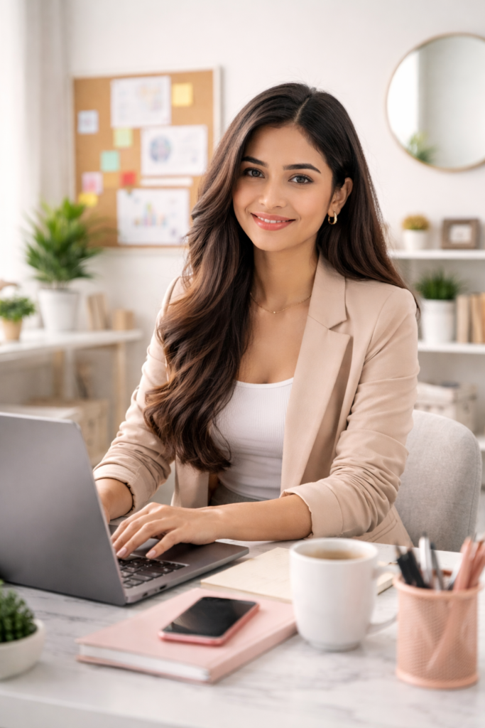 attractive office setup with focused worker